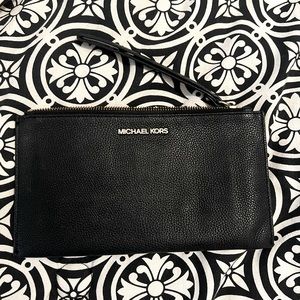 Black Pebbled Leather Wristlet by MK